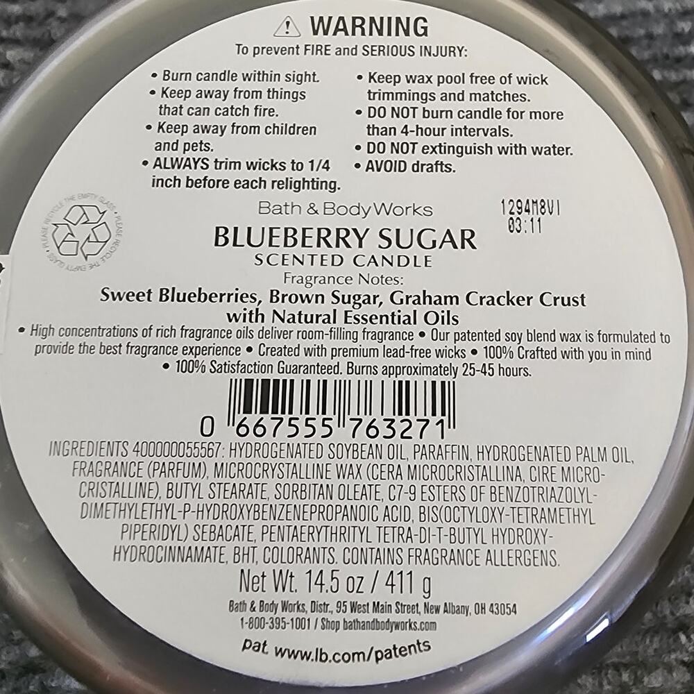 Bath and Body Works Blueberry Sugar Scented Candle 14.5 oz - Picture 3 of 3